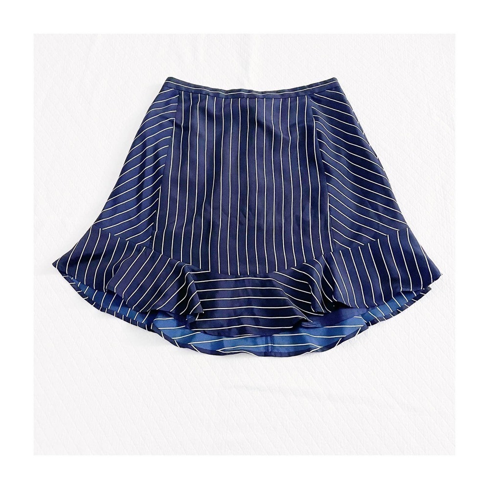 J. Crew Pinstripe Flare Edge Skirt Navy White SZ4 NWT